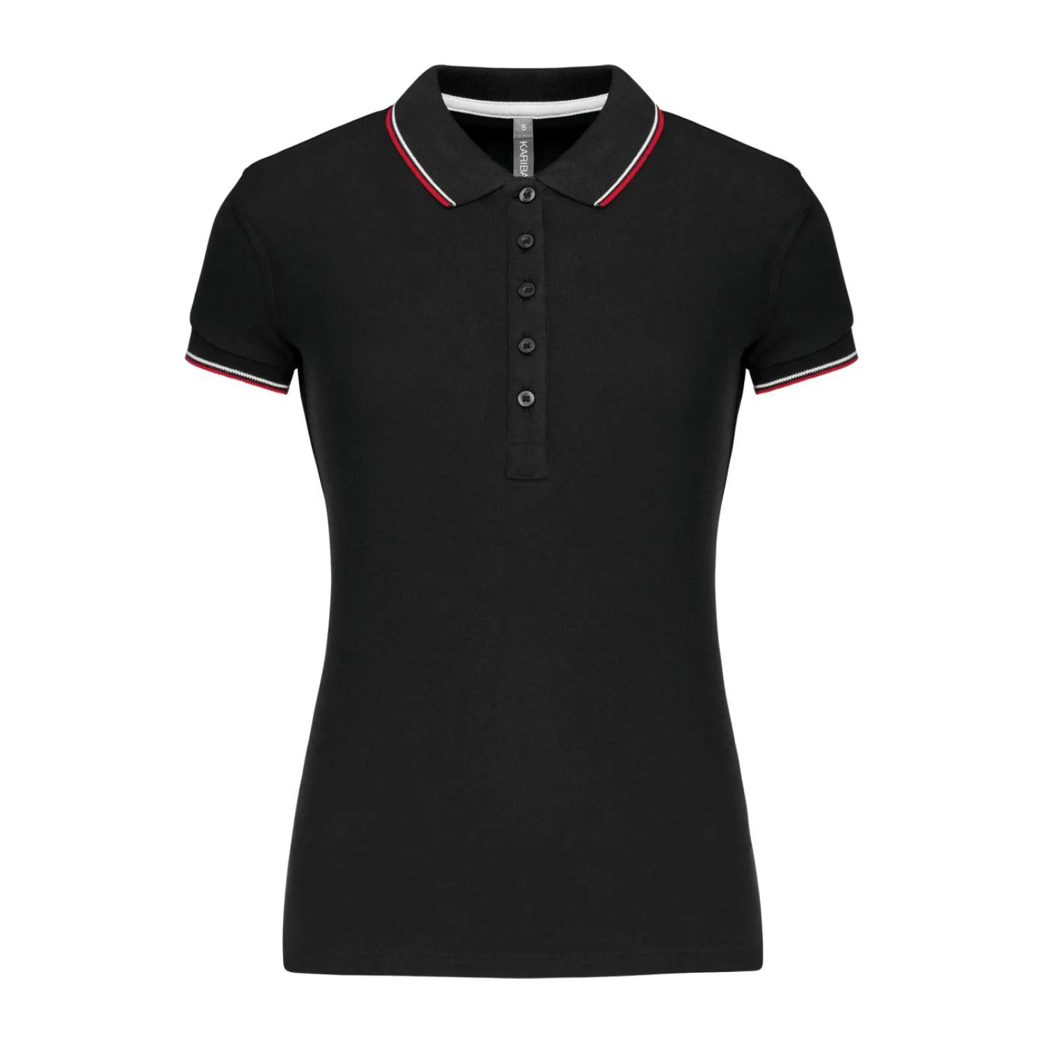Kariban Női rövid ujjú galléros póló Black/Red/White