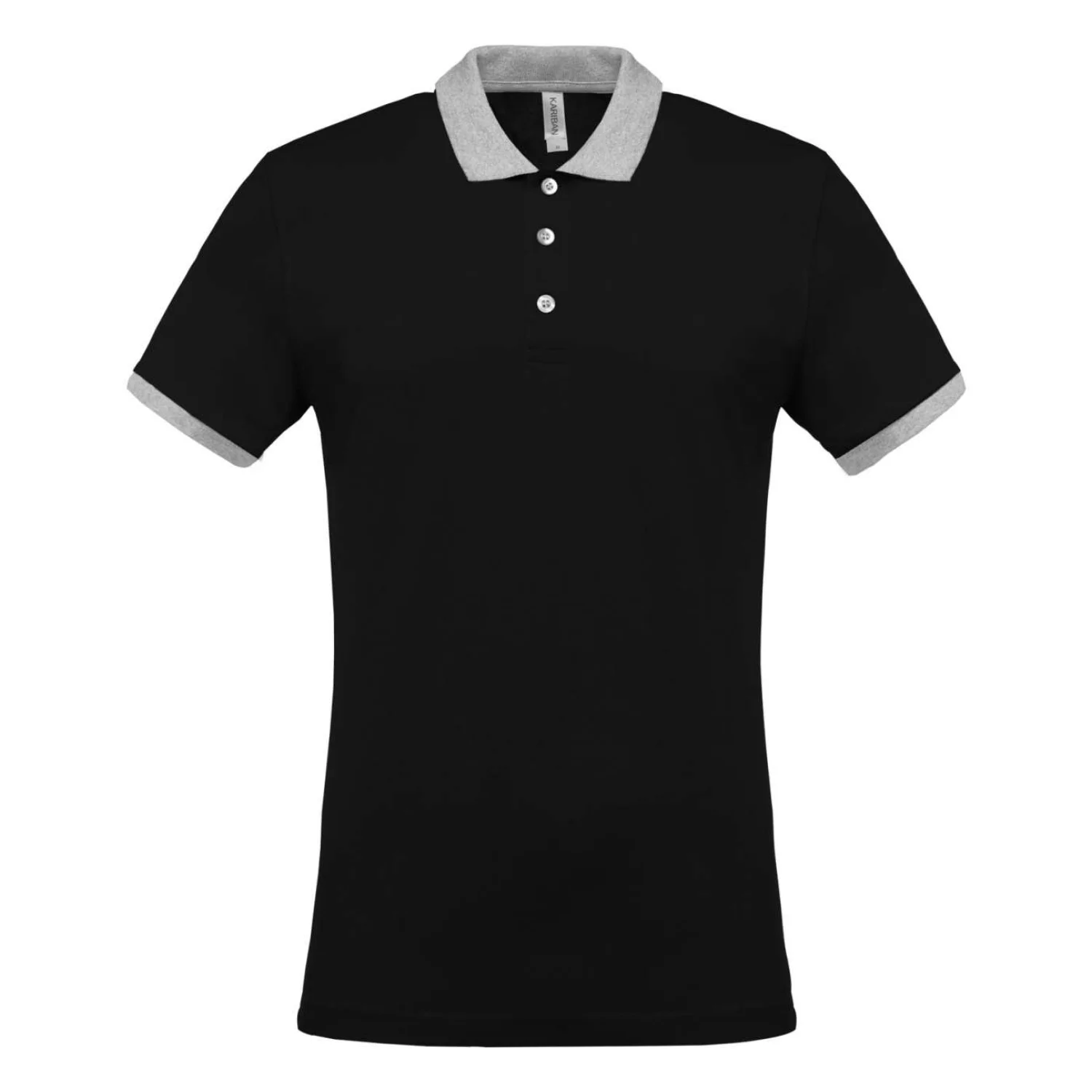 Kariban Férfi kéttónusú piqué galléros póló Black/Oxford Grey