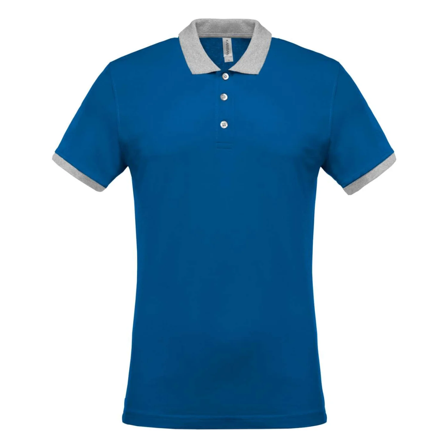Kariban Férfi kéttónusú piqué galléros póló Light Royal Blue/Oxford Grey