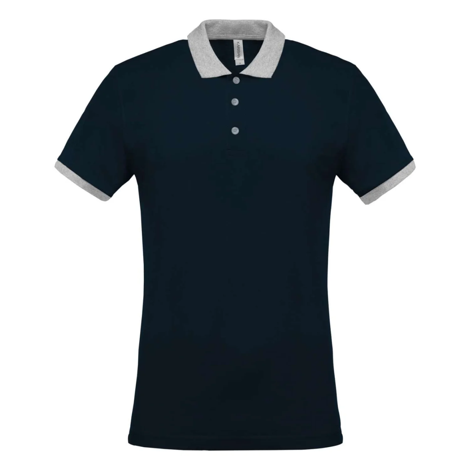Kariban Férfi kéttónusú piqué galléros póló Navy/Oxford Grey