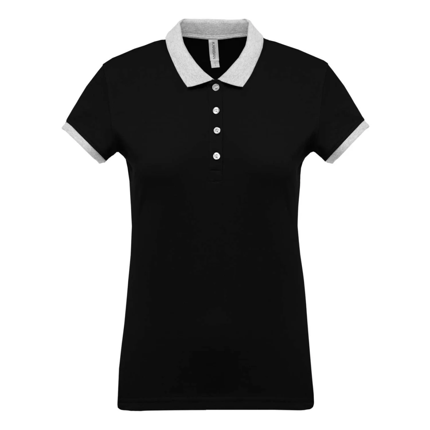 Kariban Női kéttónusú piqué galléros póló Black/Oxford Grey