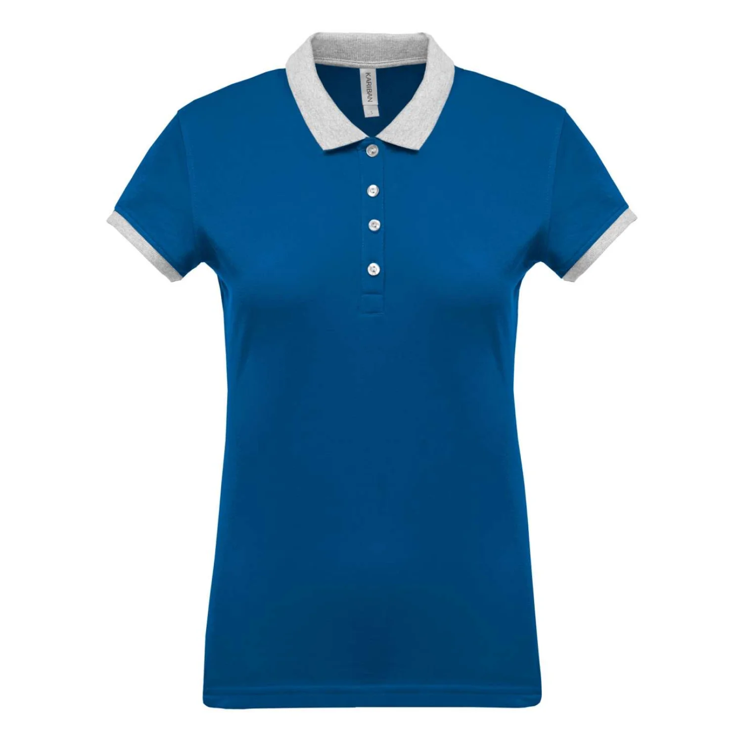 Kariban Női kéttónusú piqué galléros póló Light Royal Blue/Oxford Grey