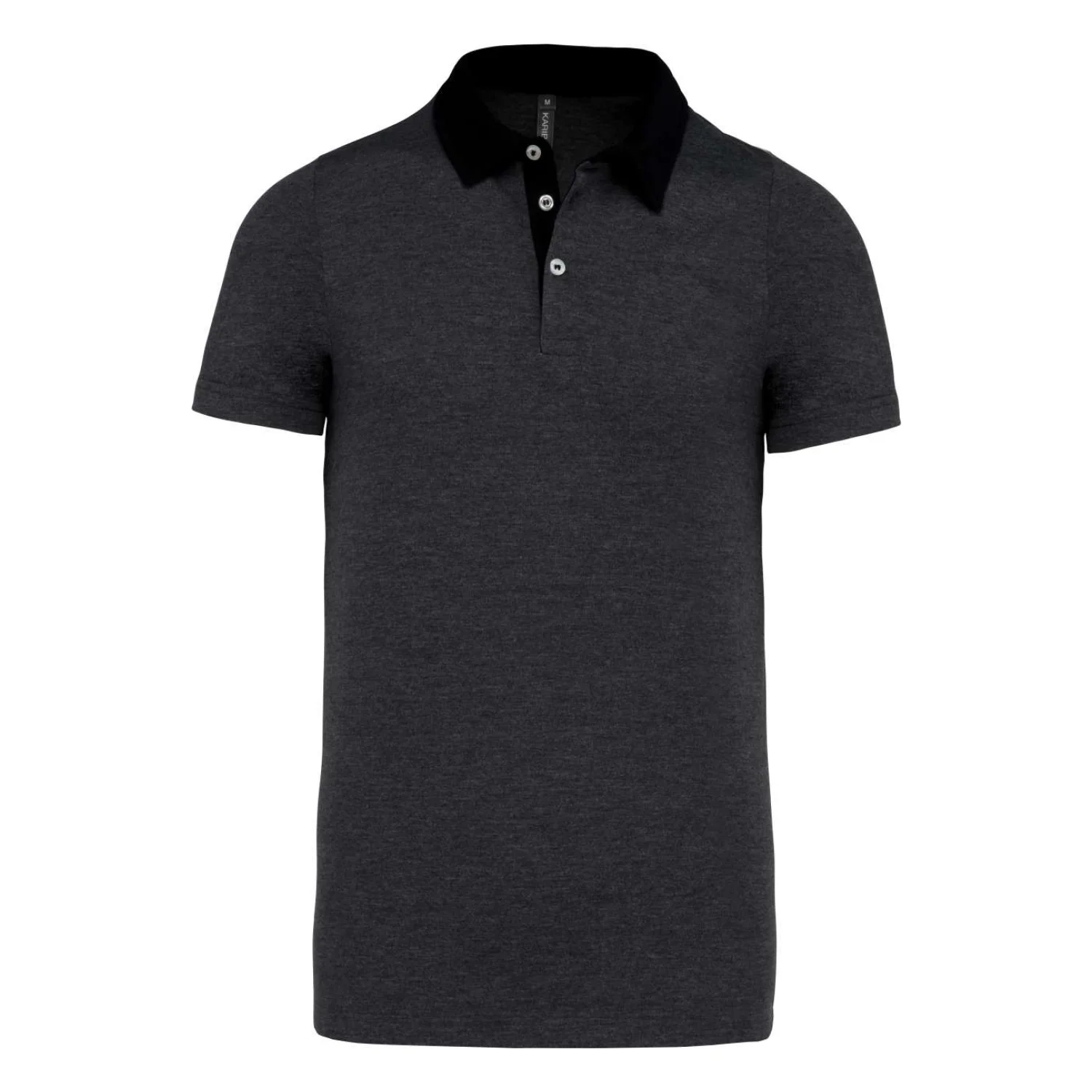 Kariban Férfi kéttónusú jersey galléros póló Dark Grey Heather/Black