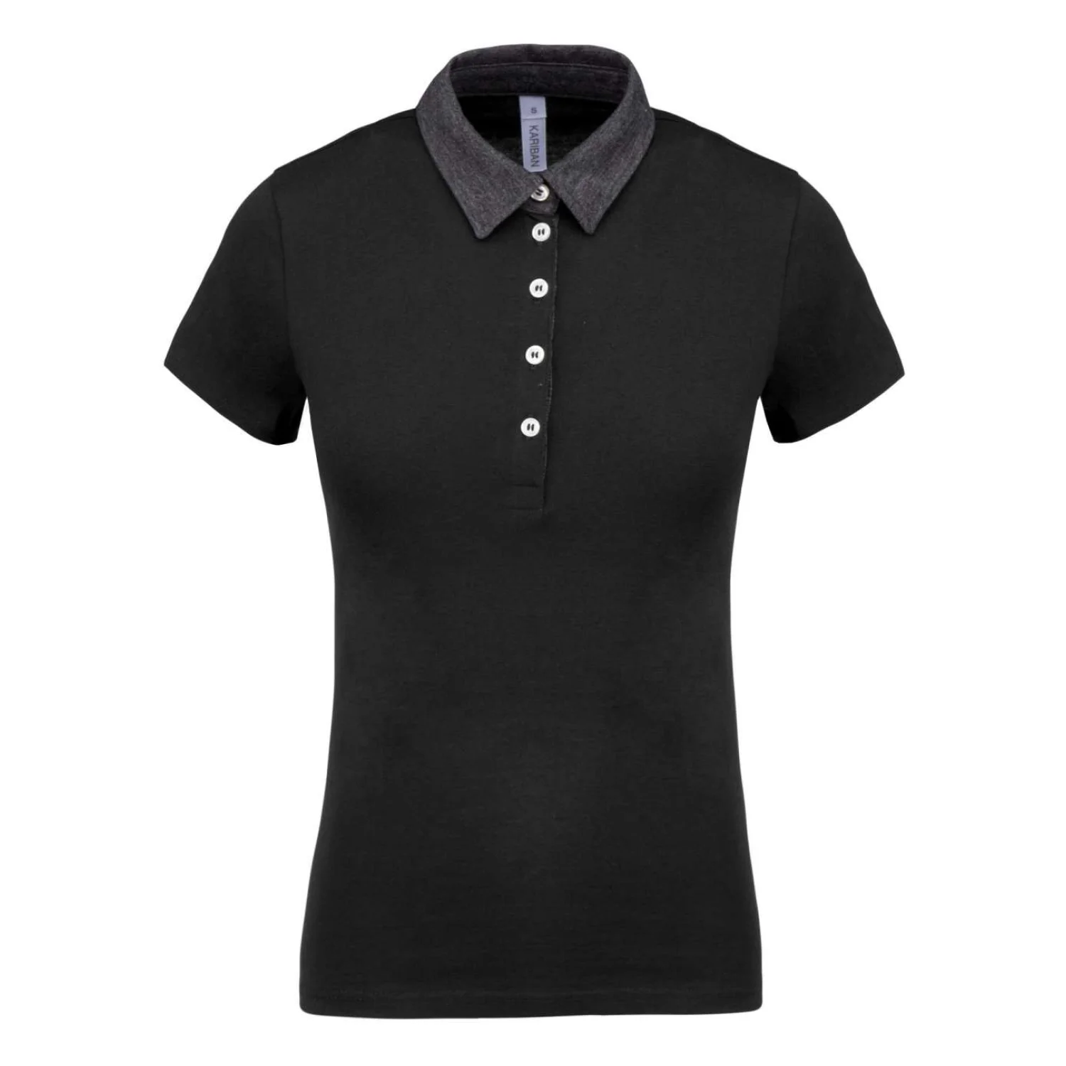 Kariban Női kéttónusú jersey galléros póló Black/Dark Grey Heather