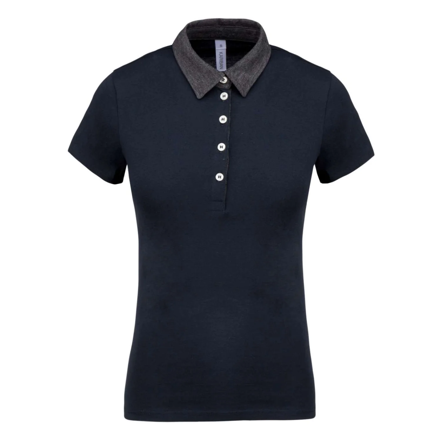 Kariban Női kéttónusú jersey galléros póló Navy/Dark Grey Heather