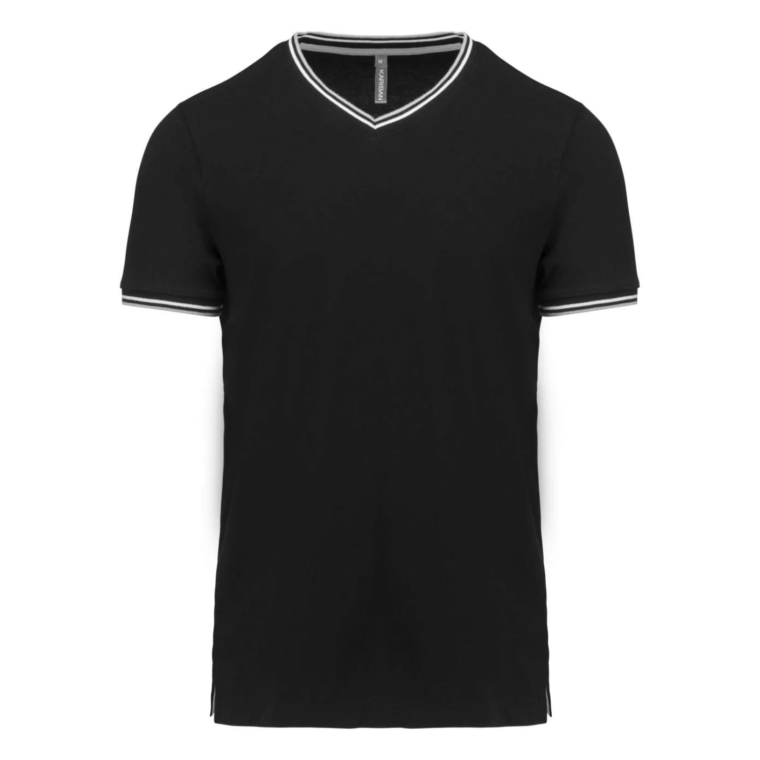 Kariban Férfi v-nyakú piqué póló Black/Light Grey/White