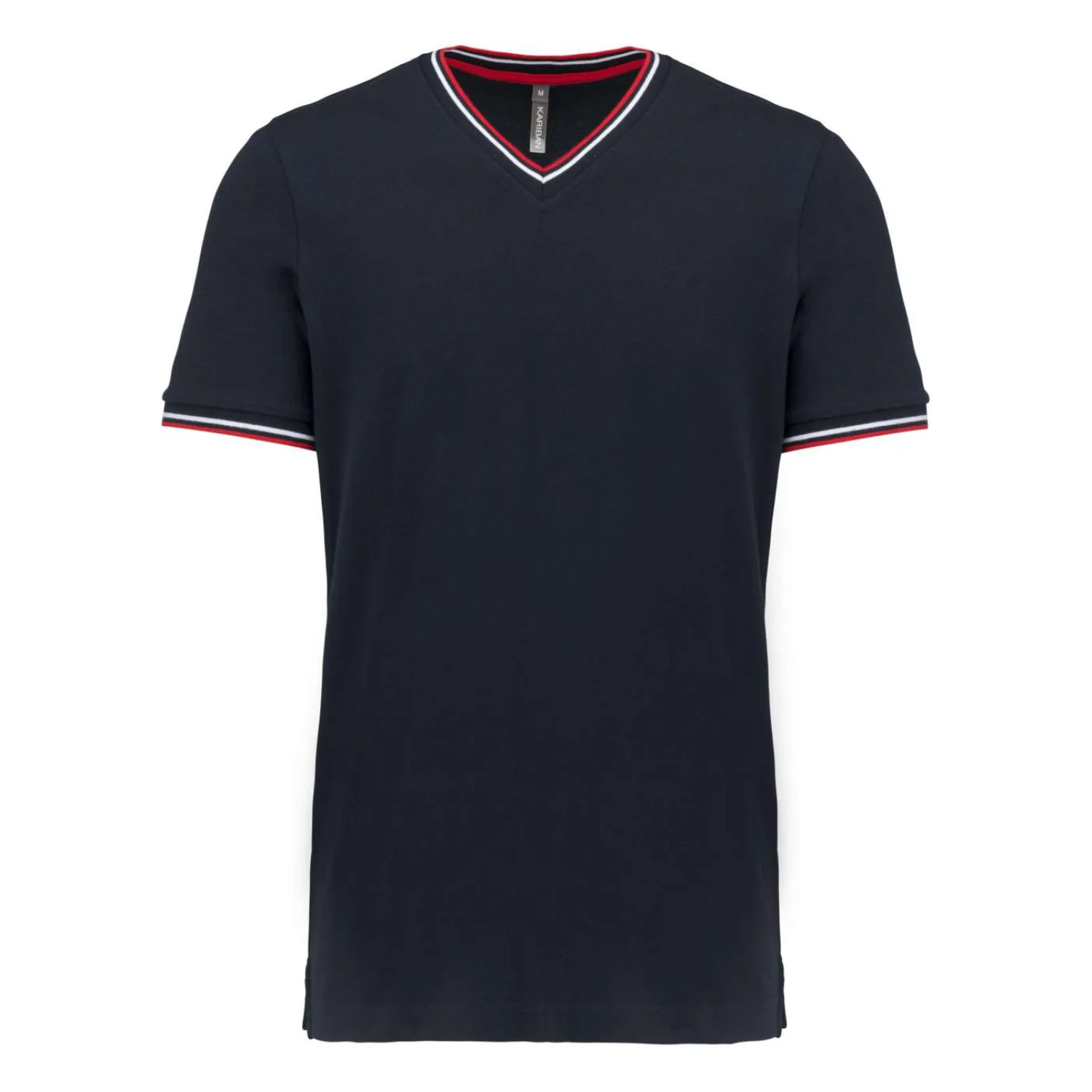 Kariban Férfi v-nyakú piqué póló Navy/Red/White