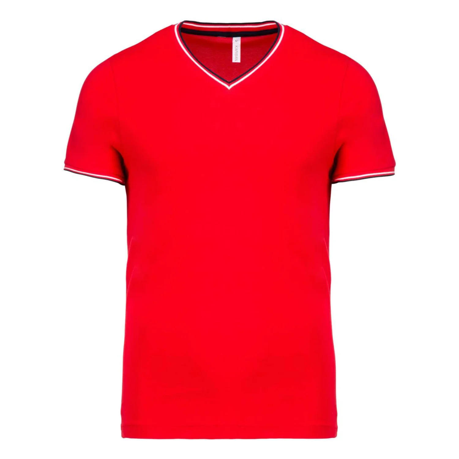 Kariban Férfi v-nyakú piqué póló Red/Navy/White