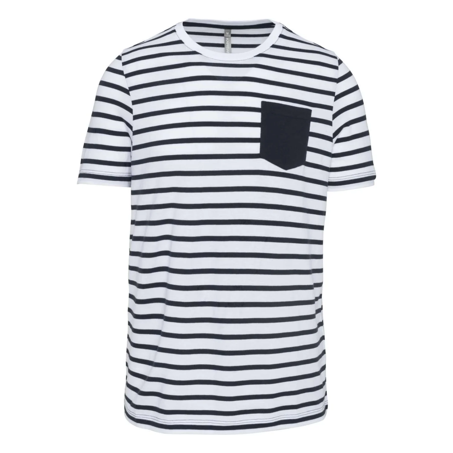 Kariban Csíkos rövid ujjú zsebes tengerész póló Striped White/Navy