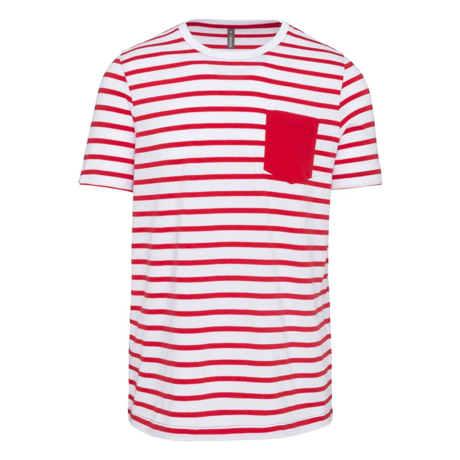Kariban Csíkos rövid ujjú zsebes tengerész póló Striped White/Red