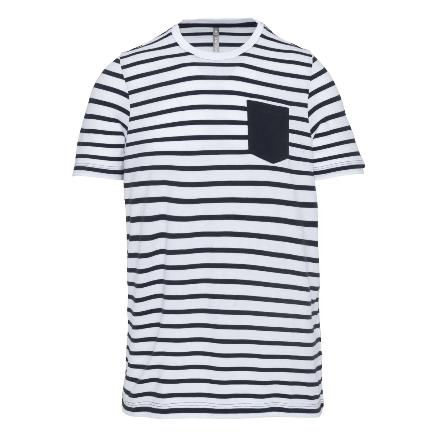 Kariban Gyermek csíkos rövid ujjú zsebes tengerész póló Striped White/Navy