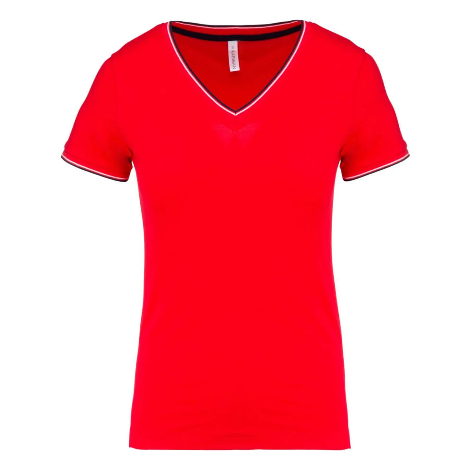 Kariban Női v-nyakú piqué póló Red/Navy/White