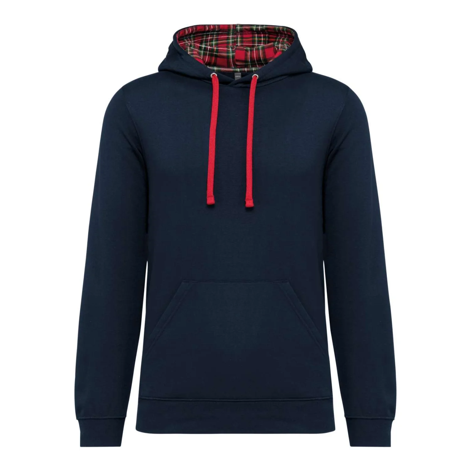 Kariban Uniszex kontrasztos mintájú kapucnis pulóver pulóverek és kardigán Navy/Red Tartan