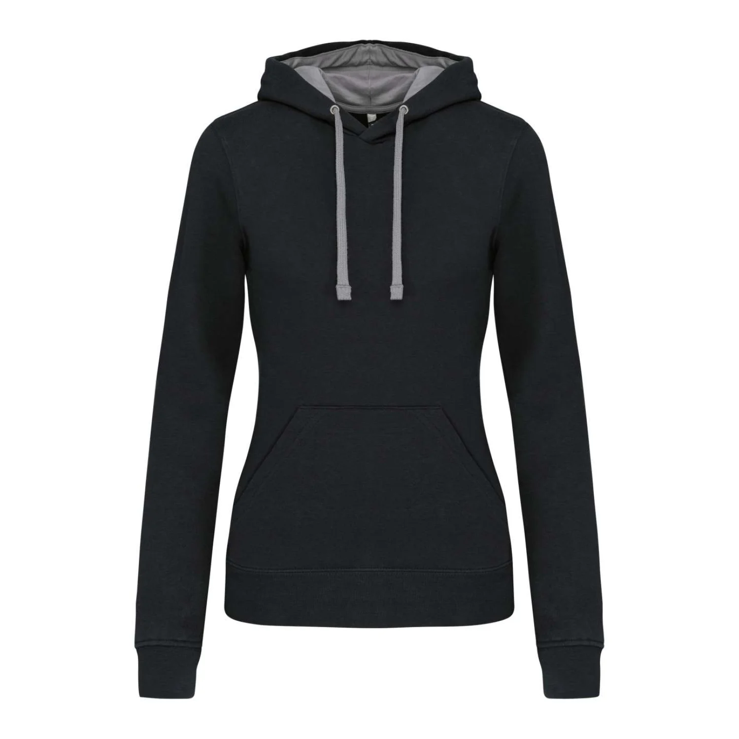 Kariban Női kontrasztos kapucnis pulóver pulóverek és kardigán Black/Fine Grey
