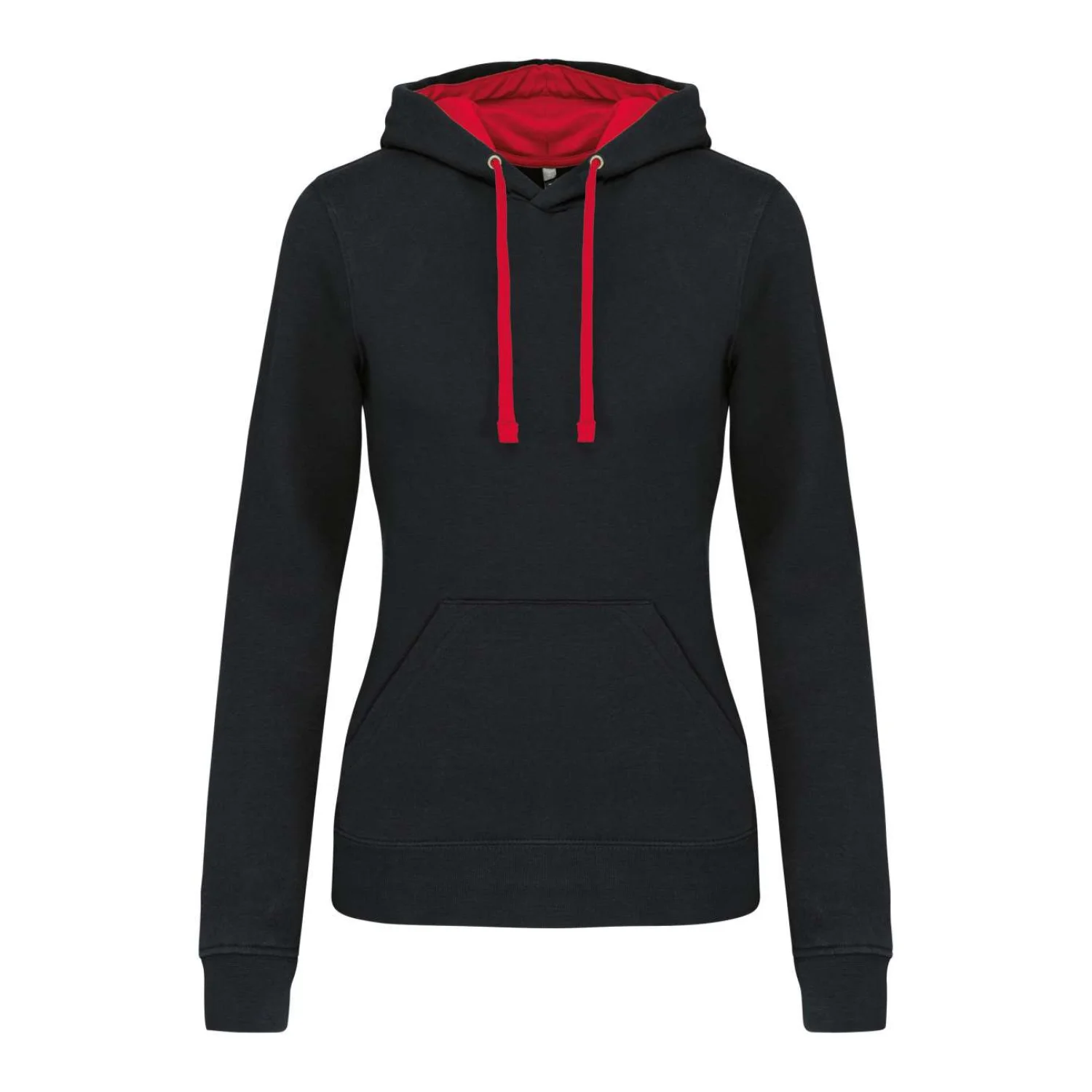 Kariban Női kontrasztos kapucnis pulóver pulóverek és kardigán Black/Red