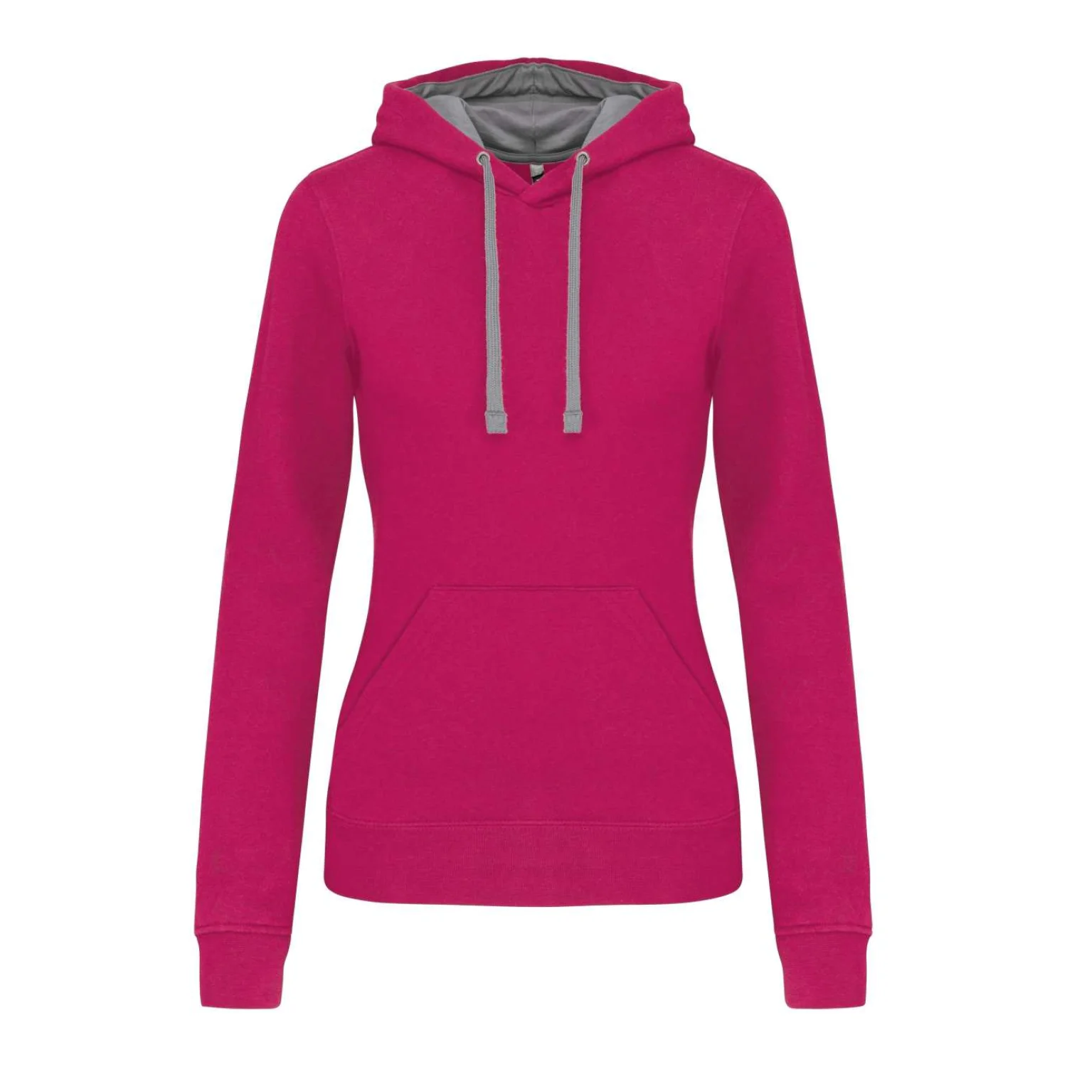 Kariban Női kontrasztos kapucnis pulóver pulóverek és kardigán Fuchsia/Fine Grey