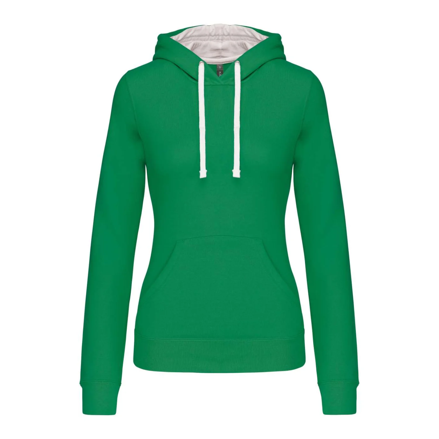 Kariban Női kontrasztos kapucnis pulóver pulóverek és kardigán Light Kelly Green/White