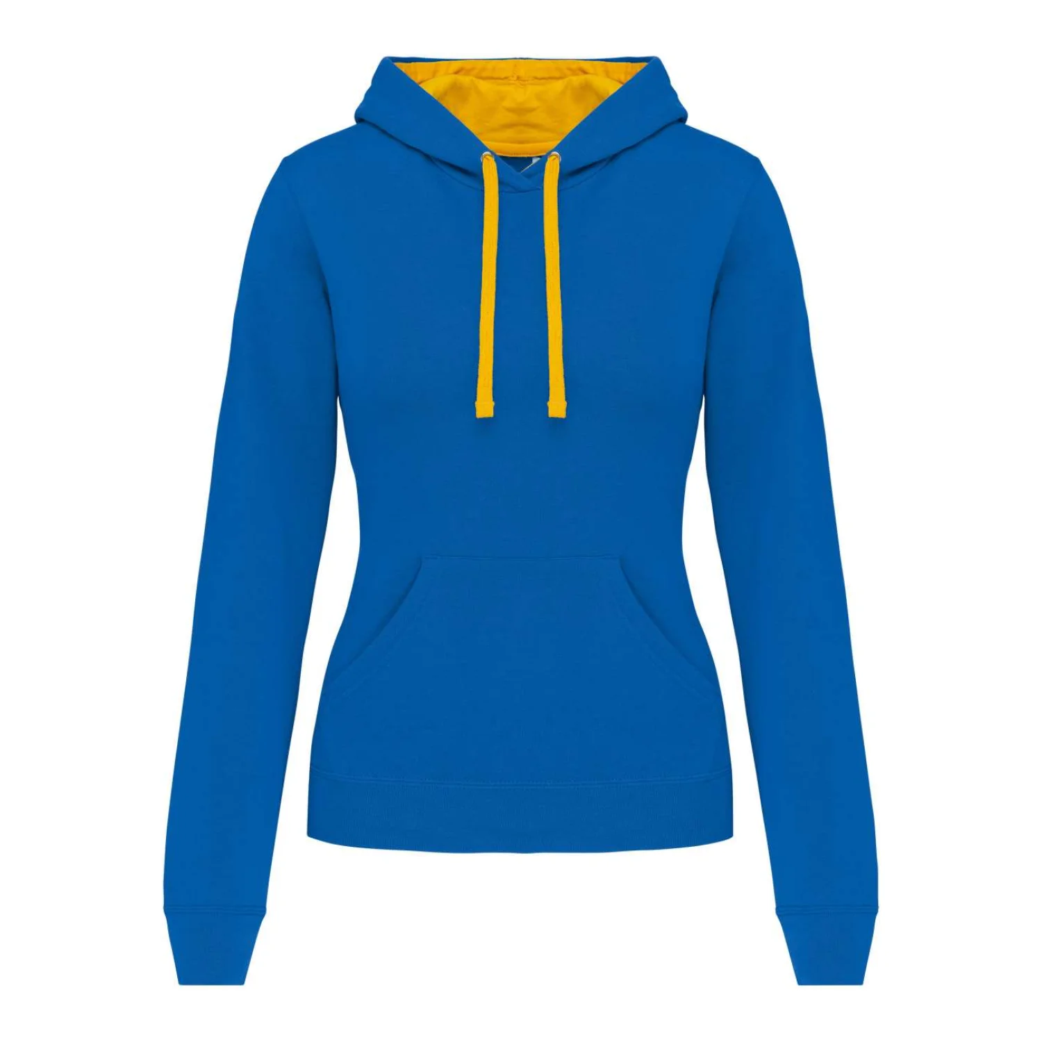 Kariban Női kontrasztos kapucnis pulóver pulóverek és kardigán Light Royal Blue/Yellow