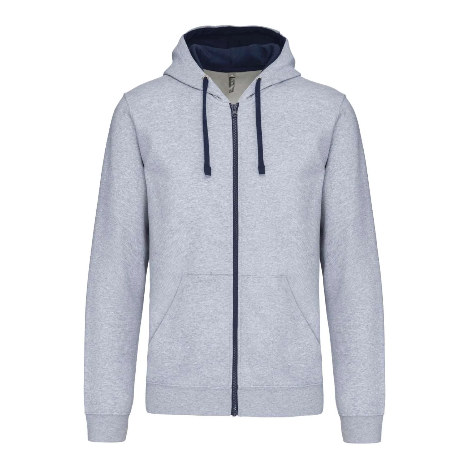 Kariban Kontrasztos kapucnis végig cipzáras pulóver pulóverek és kardigán Oxford Grey/Navy