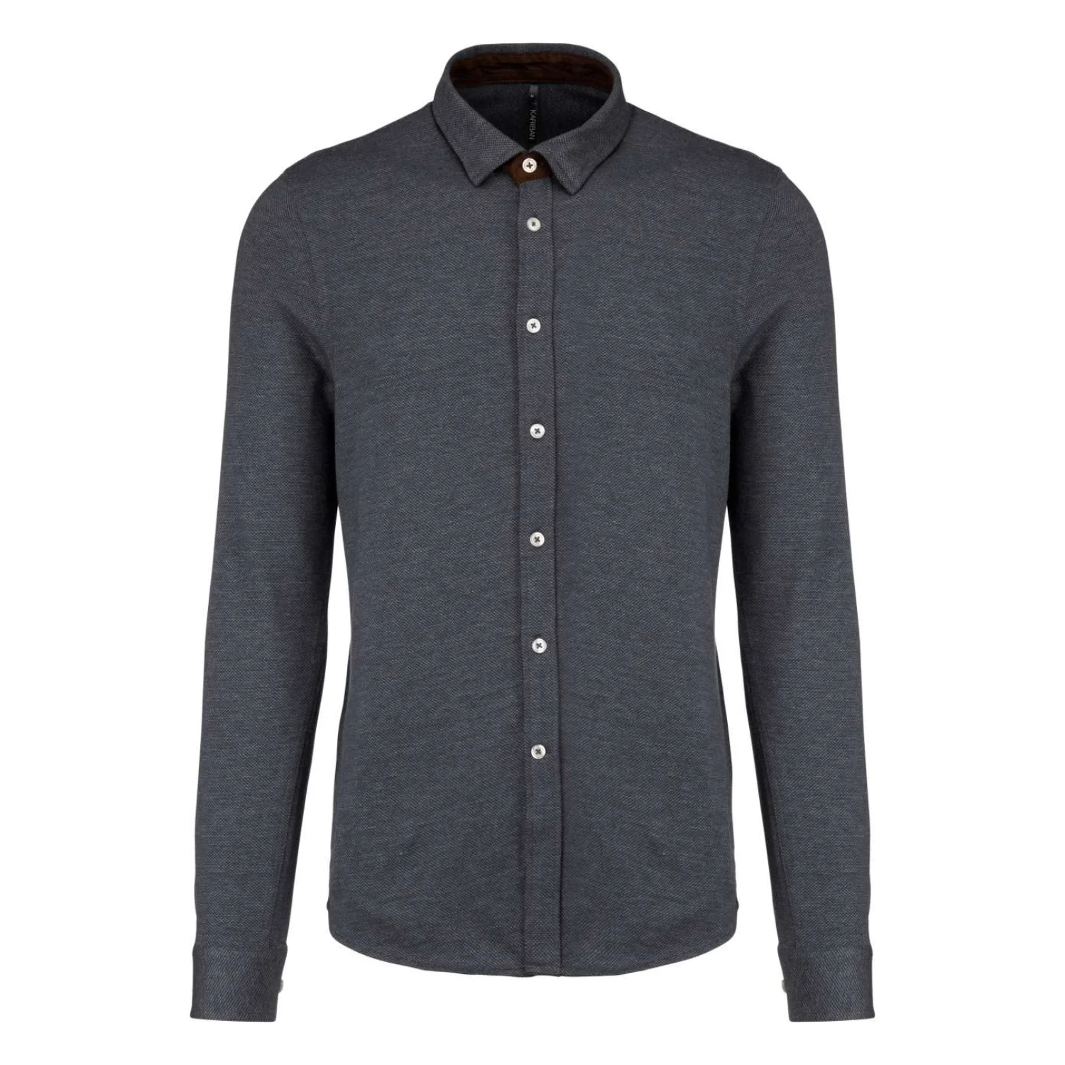 Kariban Hosszú ujjú jacquard ing Jacquard Dark Grey