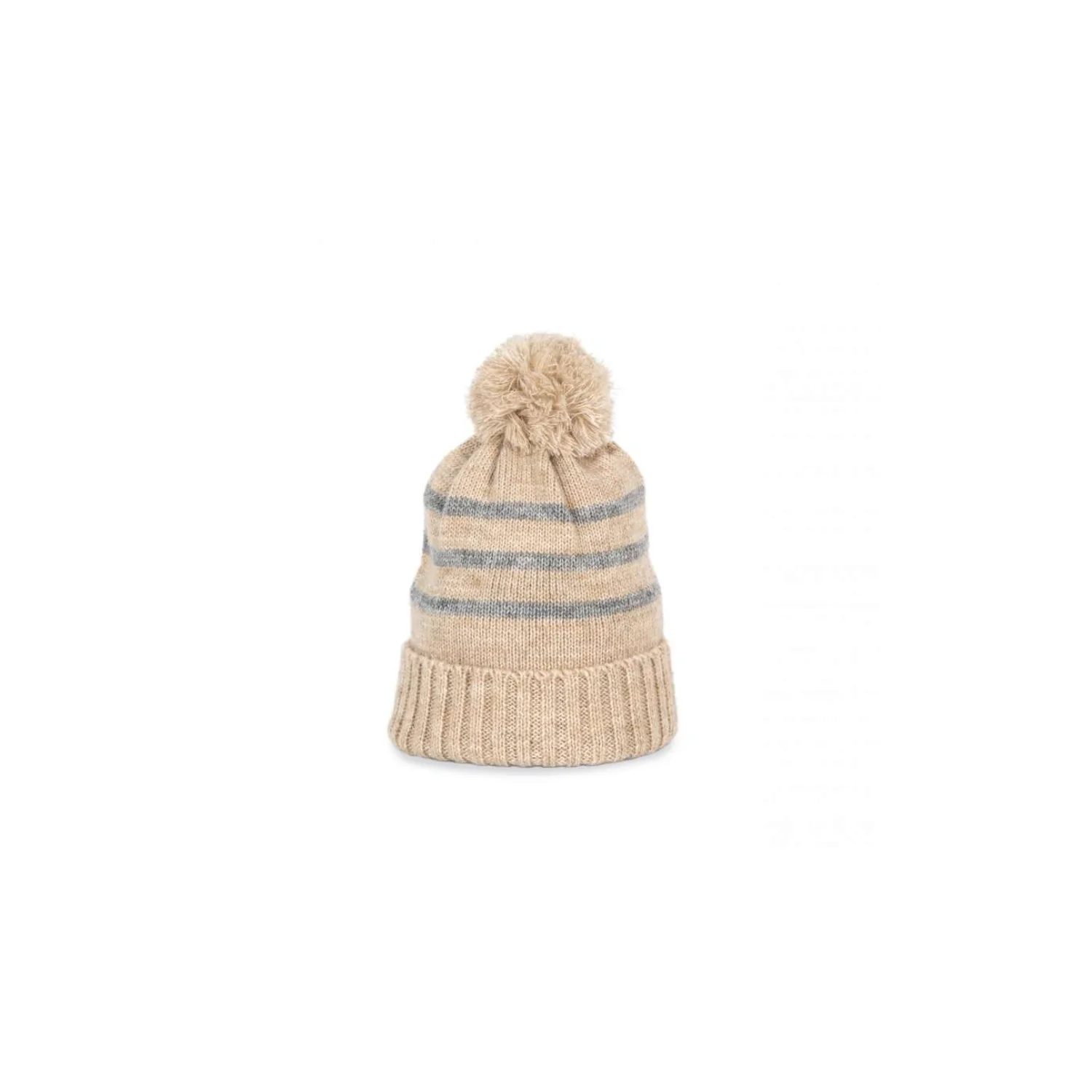 K-UP Bojtos kötött sapka újrahasznosított fonalból sapká Light Sand Heather/Light Grey Heather