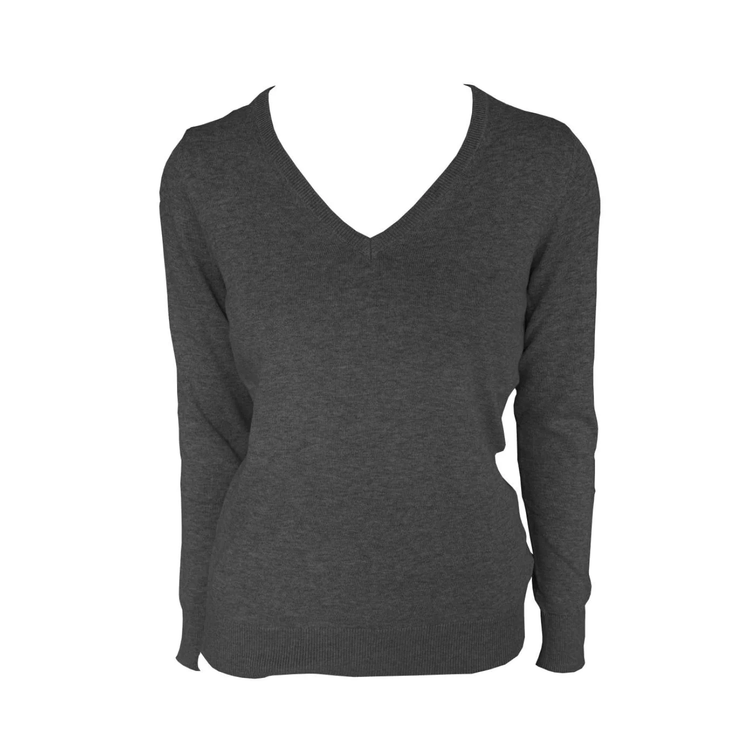Legend Classics Női v-nyakú finomkötött pamut pulóver ing Dark Melange Grey