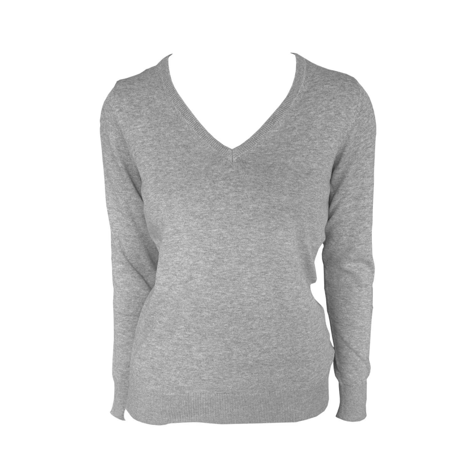 Legend Classics Női v-nyakú finomkötött pamut pulóver ing Light Melange Grey