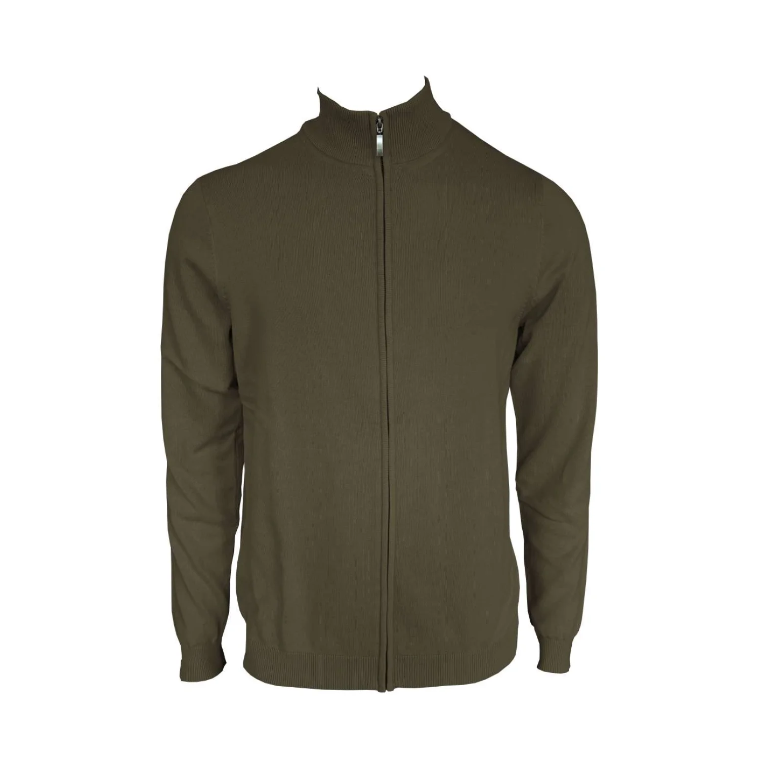 Legend Classics Férfi végig cipzáras finomkötött pamut kardigán ing Dark Khaki