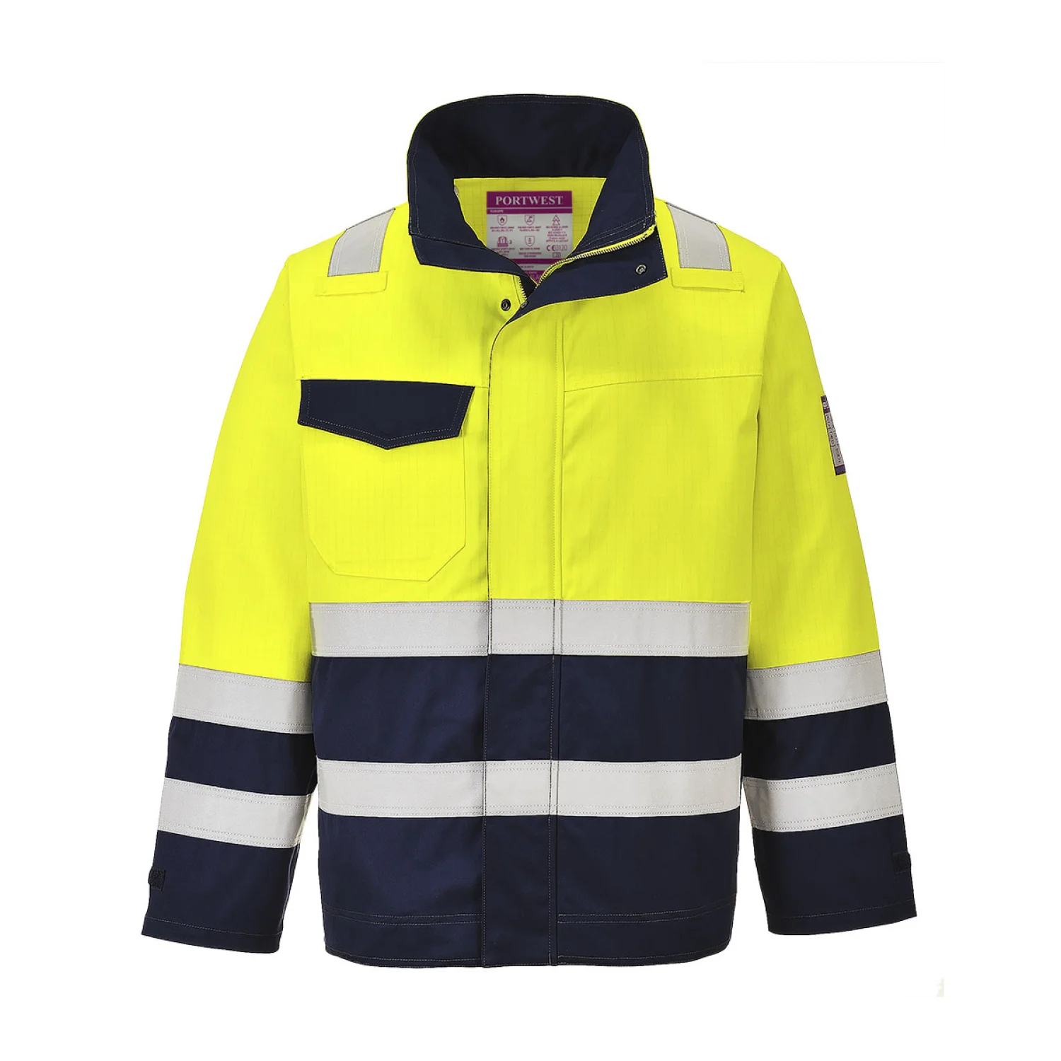 Portwest Hi-Vis Modaflame munkakabát Sárga/Navy