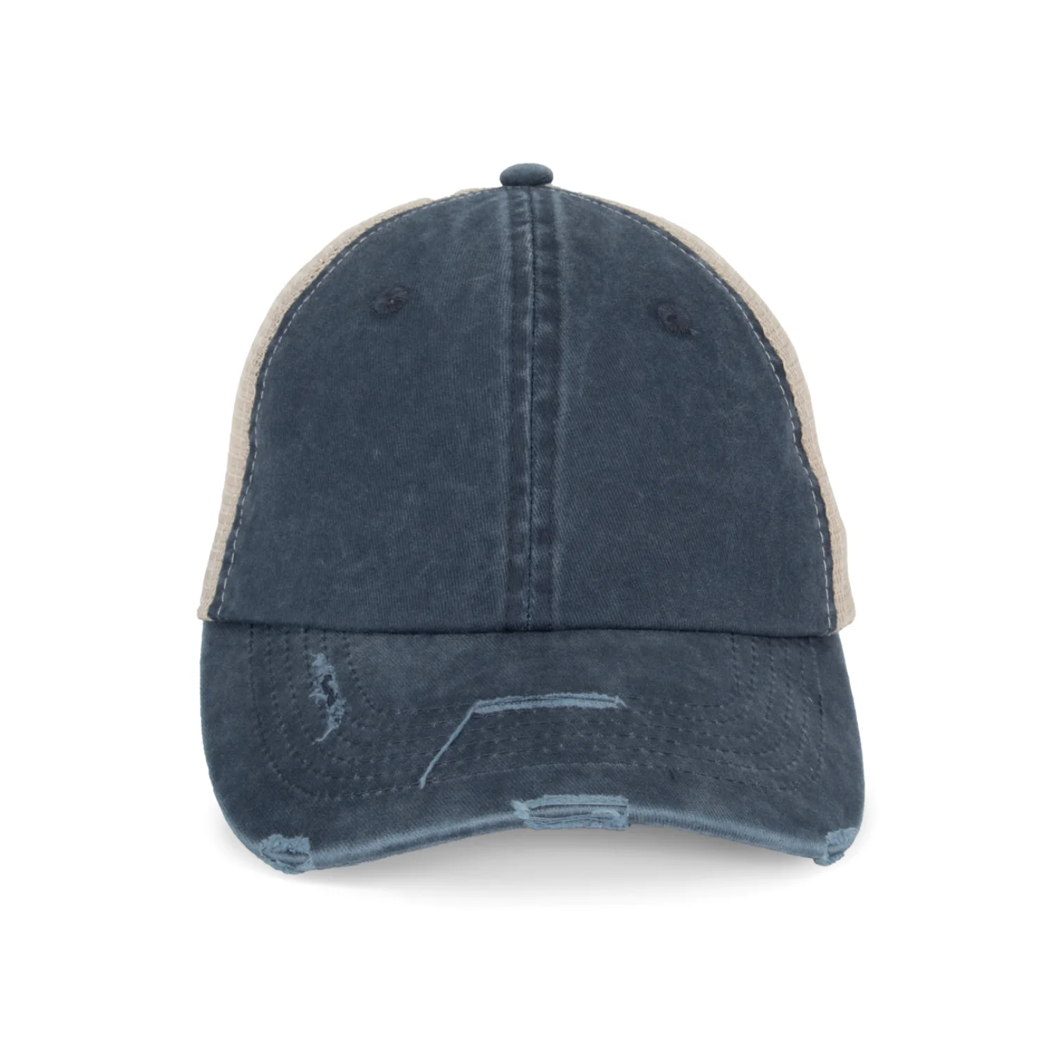 Native Spirit Környezetbarát uniszex kopott hatású hálós sapka sapká Washed Navy Blue/Beige