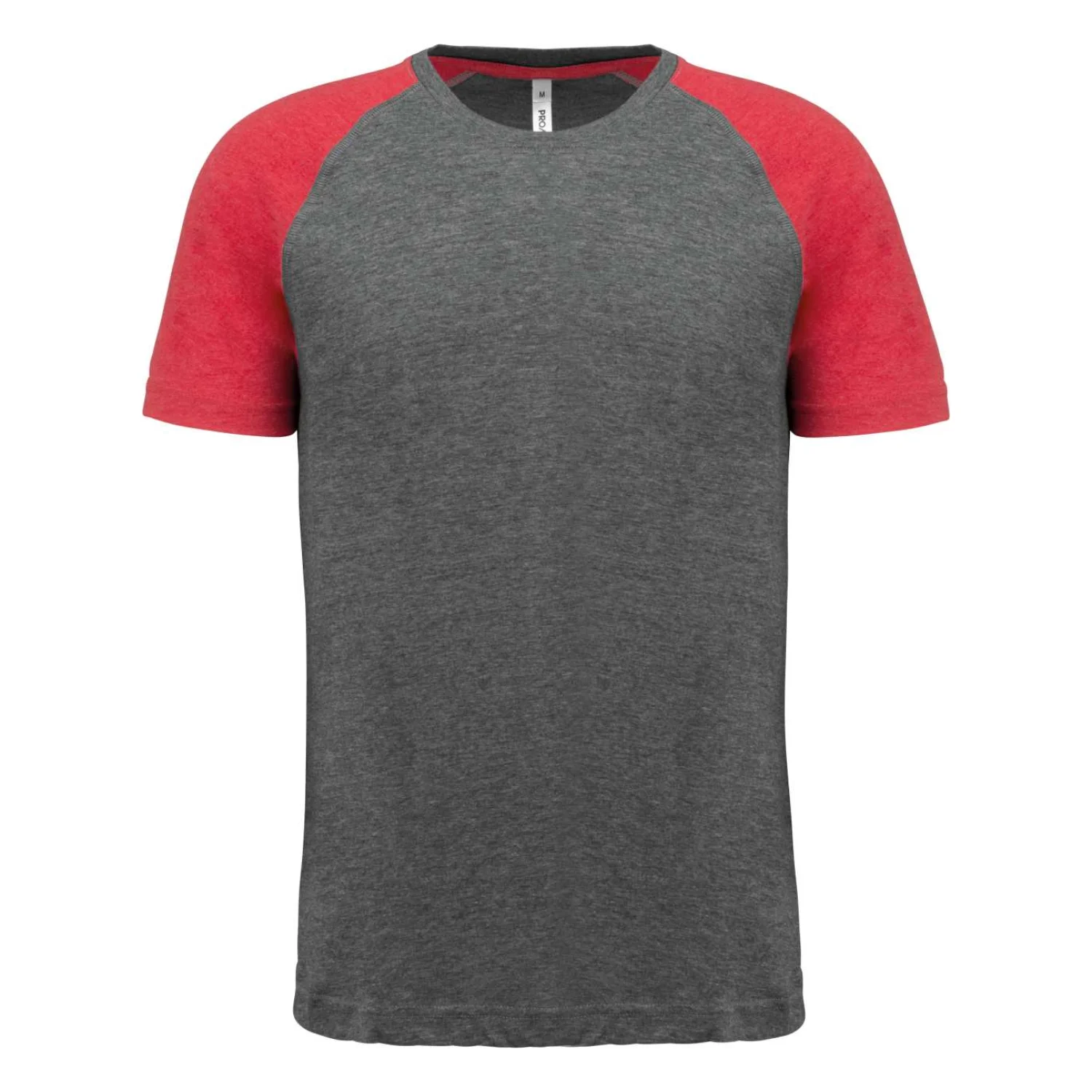 Proact Felnőtt triblend két színű rövidujjú sport póló sportruházat Grey Heather/Sporty Red Heather