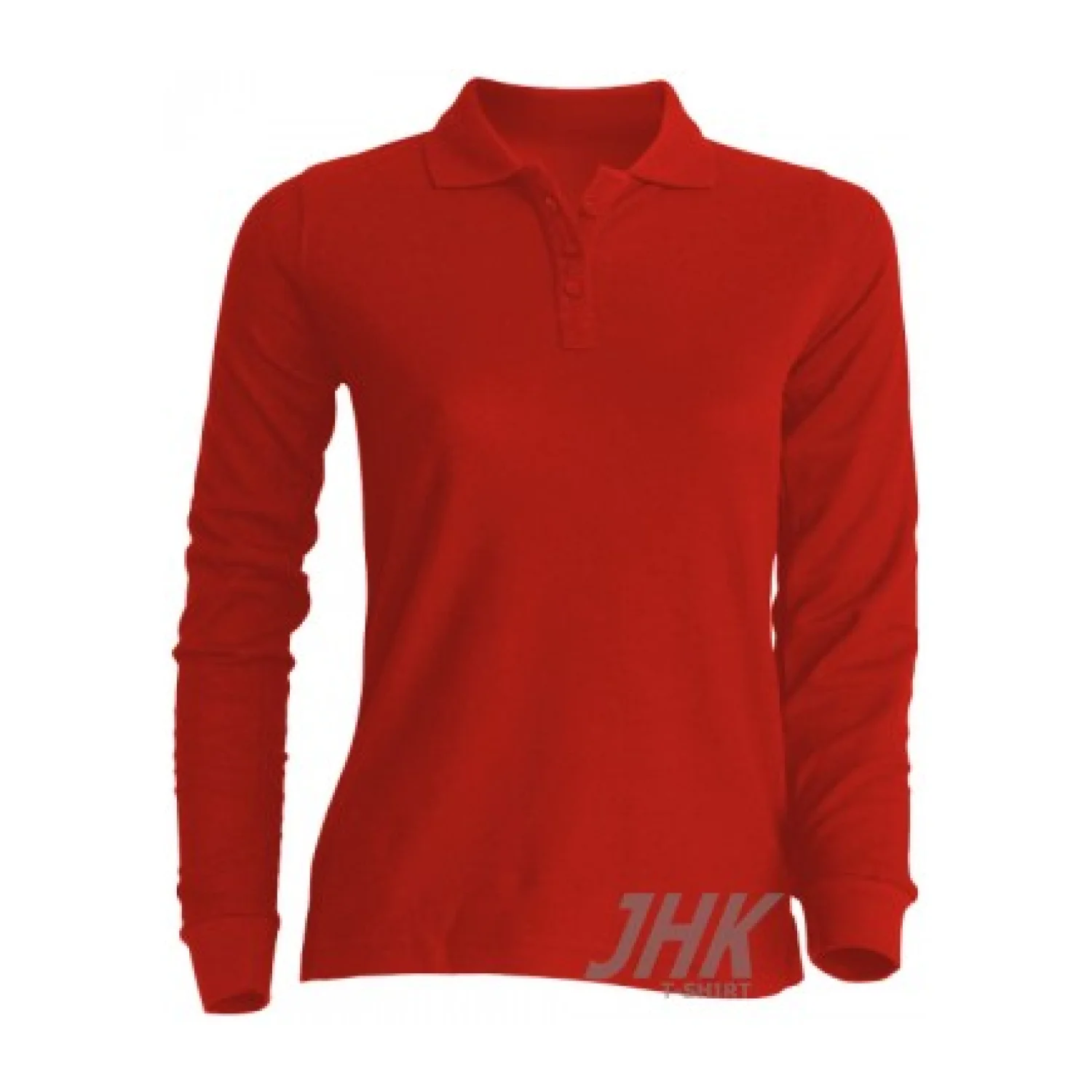 JHK Women's polo long-sleeve, white Red