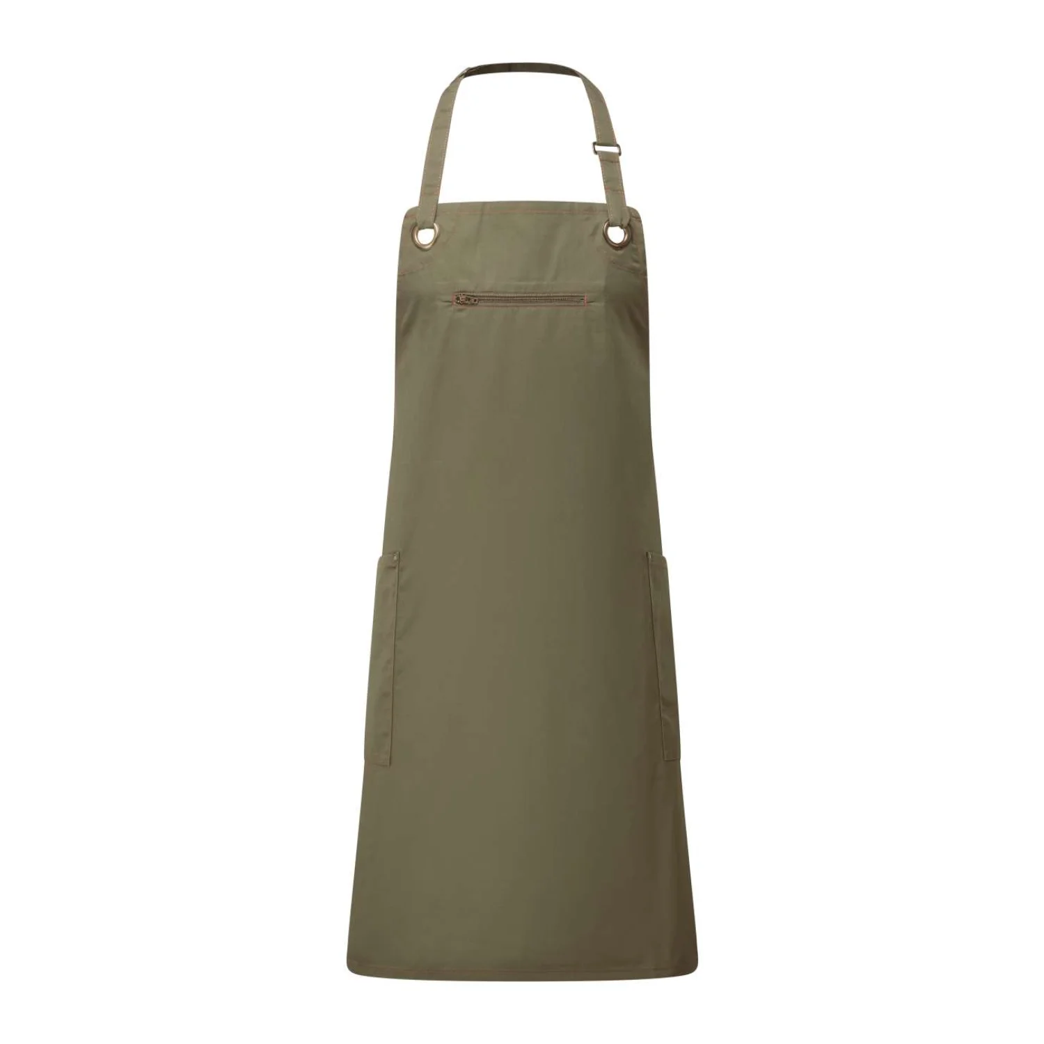 Premier ‘barley’ kontrasztos varrású fenntartható kötény vendéglátás és egészségügy Olive/Chestnut