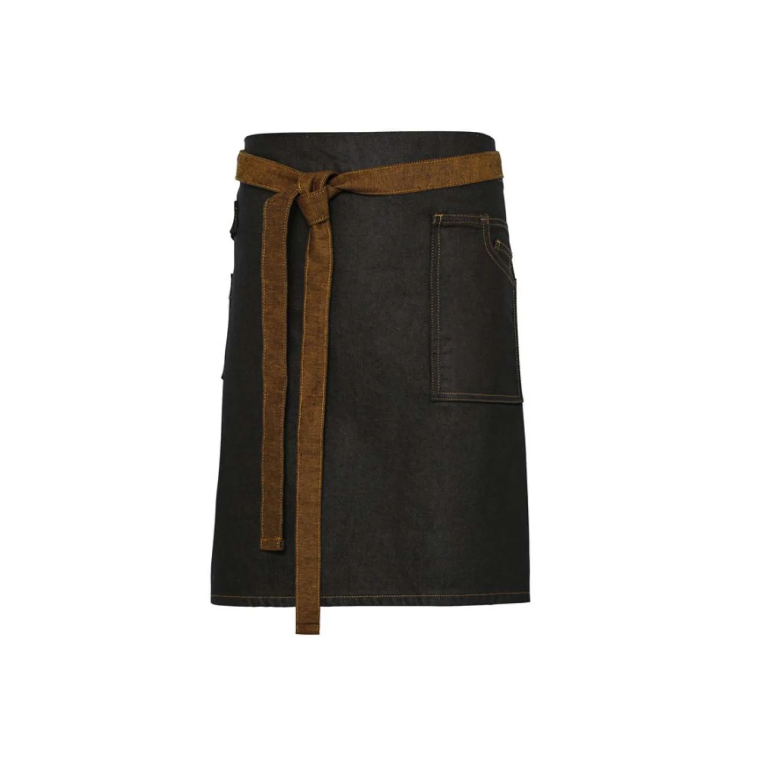 Premier 'division' viaszolt hatású farmer kötény vendéglátás és egészségügy Black/Tan Denim