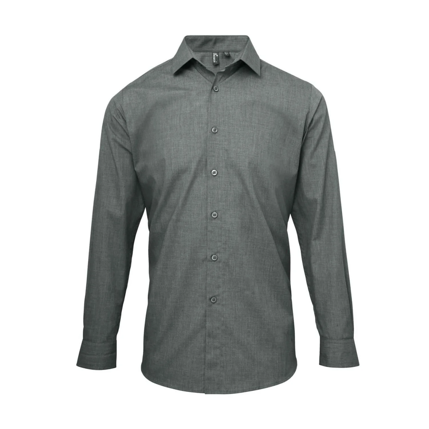Premier Férfi melírozott felgombolható ujjú poplin ing Grey Denim