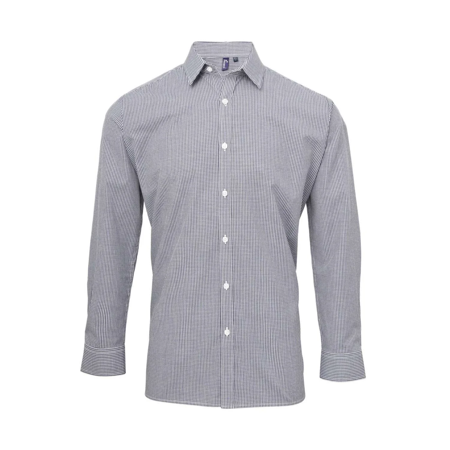 Premier Férfi apró kockás (gingham) hosszú ujjú pamuting Navy/White