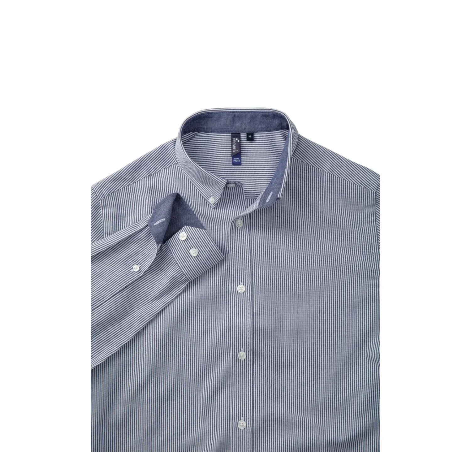 Premier Férfi pamutgazdag oxford csíkos ing White/Navy
