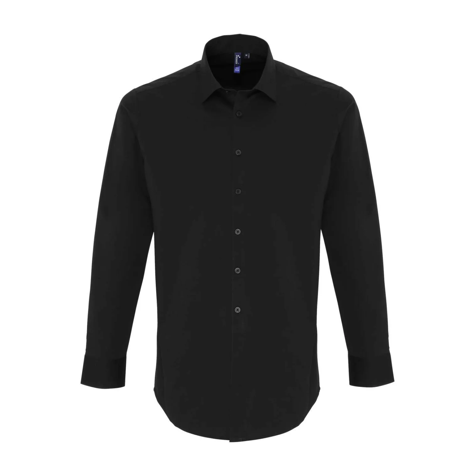 Premier Férfi stretch hosszú ujjú poplin pamut ing Black