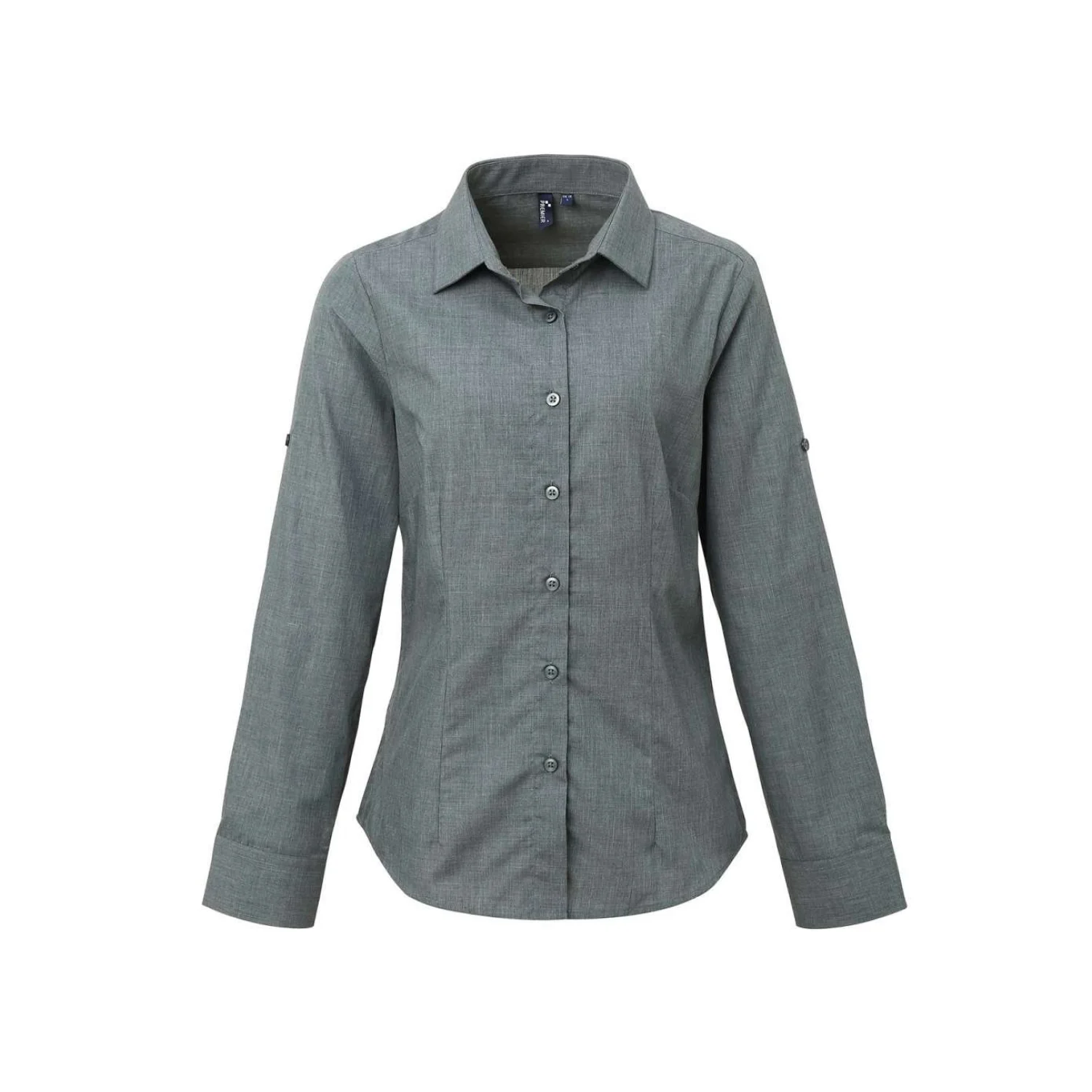Premier Női melírozott poplin ing felgombolható ujjal Grey Denim