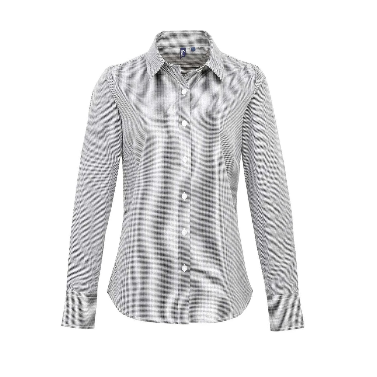 Premier Női aprókockás (gingham) hosszú ujjú pamut ing Black/White