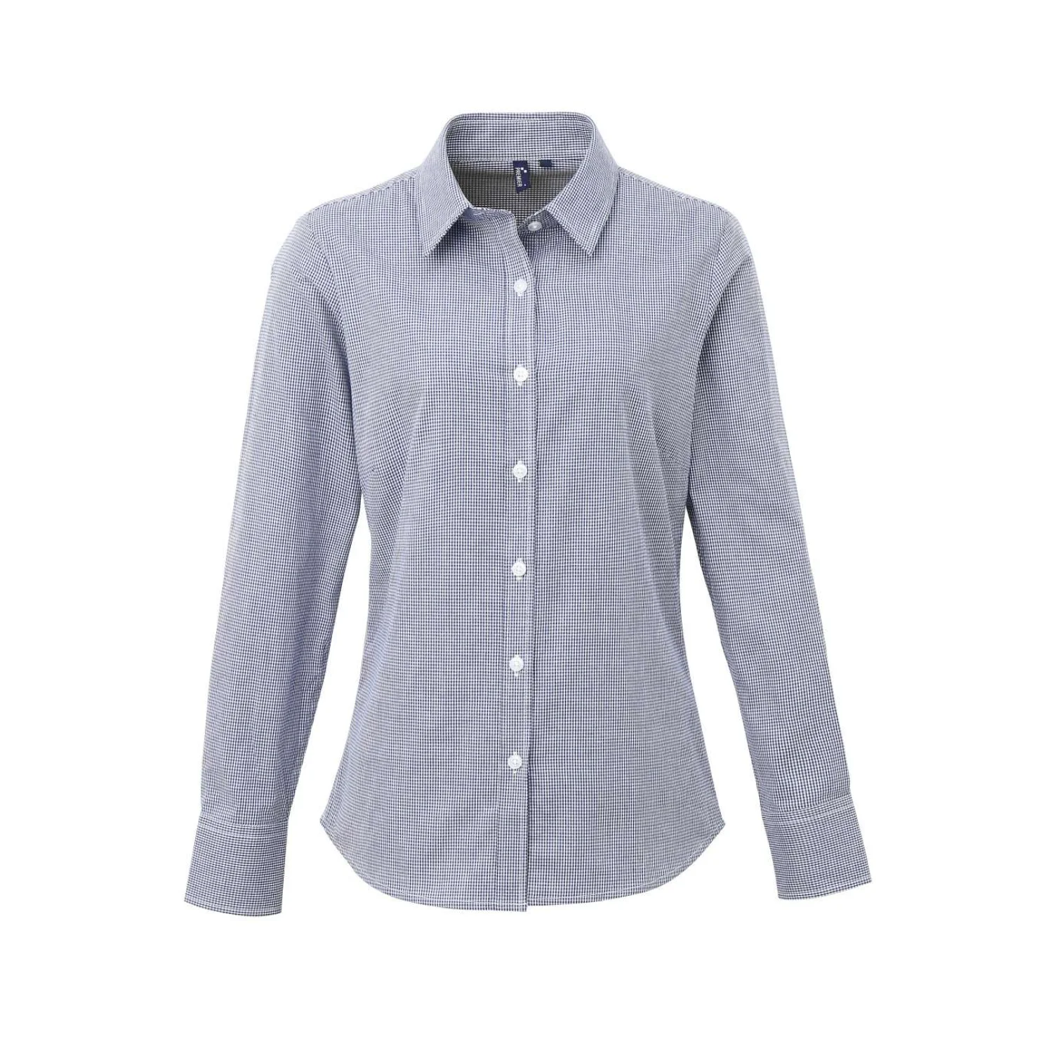 Premier Női aprókockás (gingham) hosszú ujjú pamut ing Navy/White