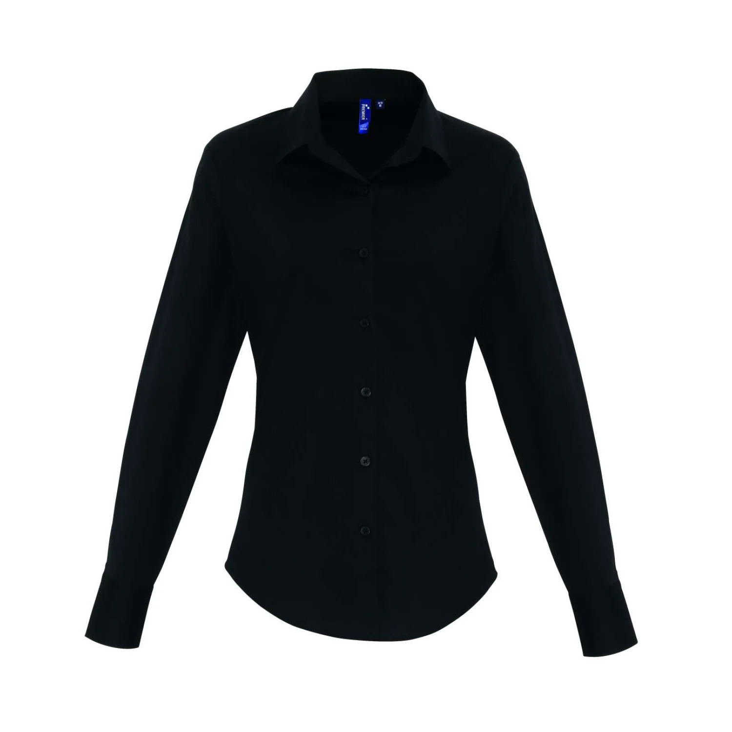 Premier Női hosszú ujjú stretch pamut poplin ing Black