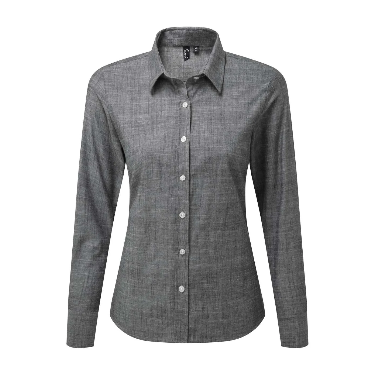 Premier Női hosszú ujjú strukturált pamut chambray ing Grey