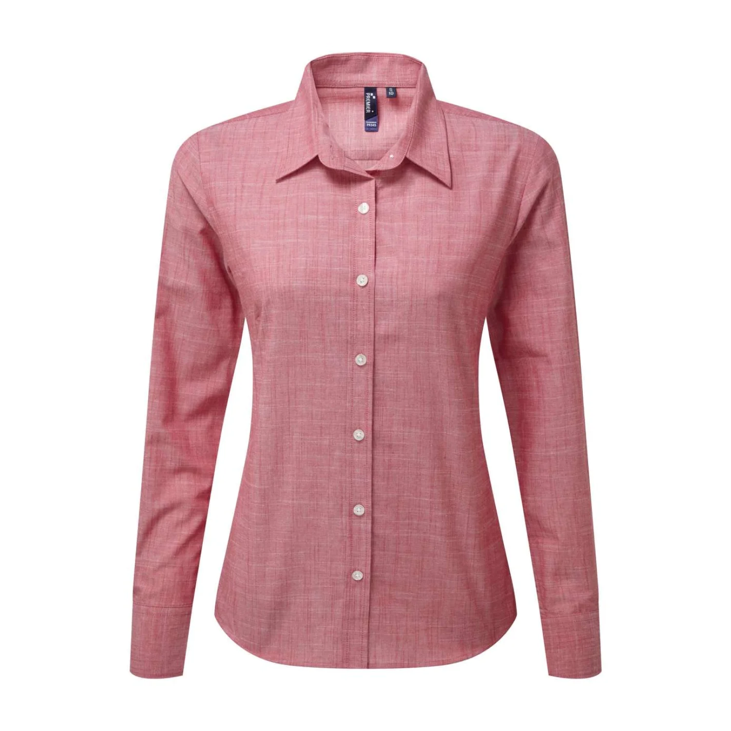 Premier Női hosszú ujjú strukturált pamut chambray ing Red