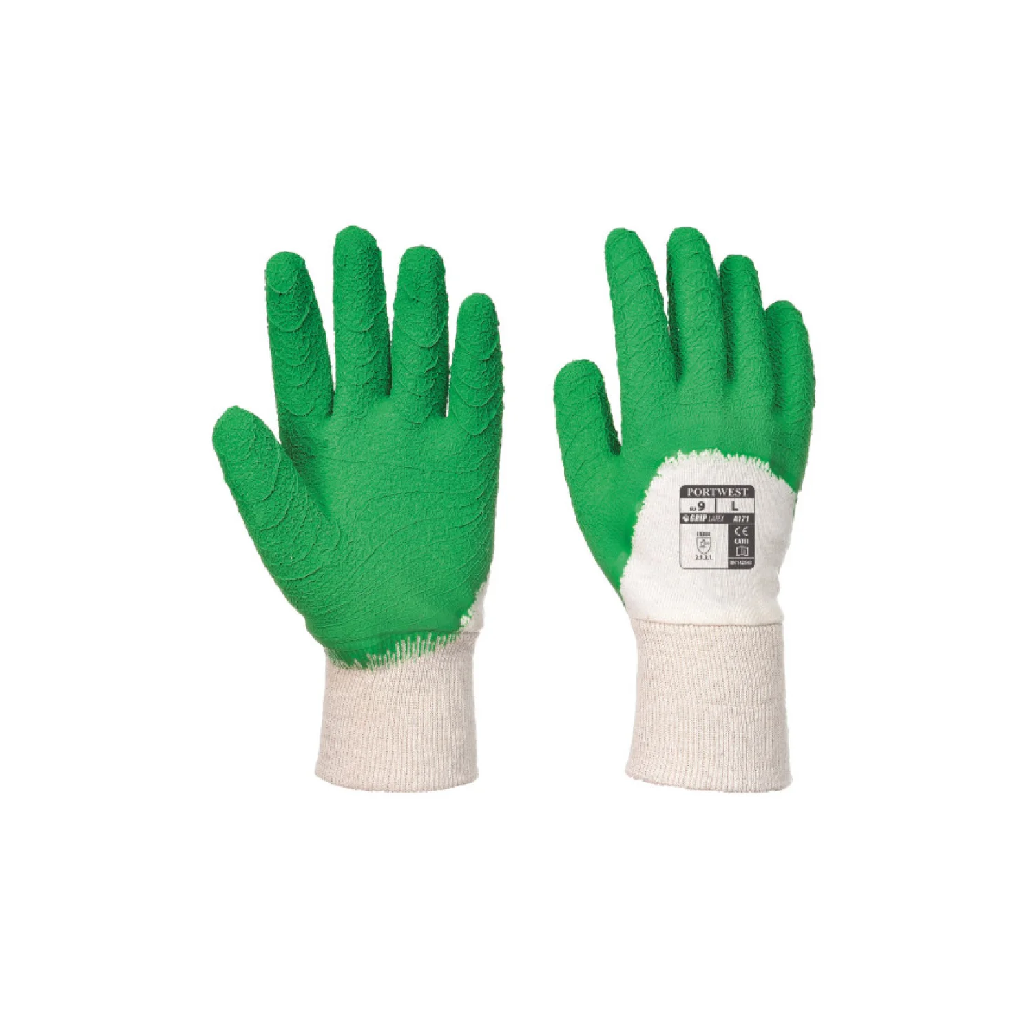 Portwest A171 - Latex mártott kesztyű nyitott kézháttal zöld