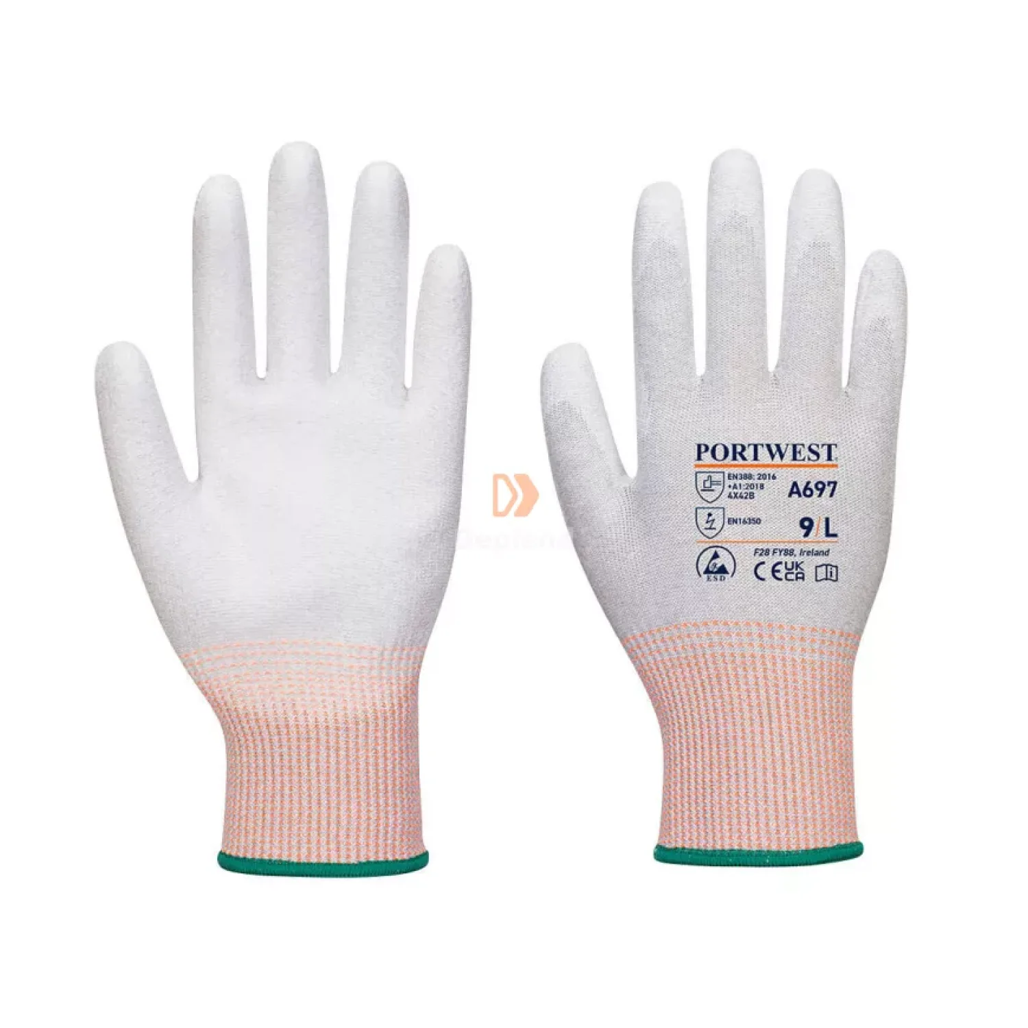 Portwest LR13 ESD PU tenyérmártott kesztyű (12 pár) szürke / fehér