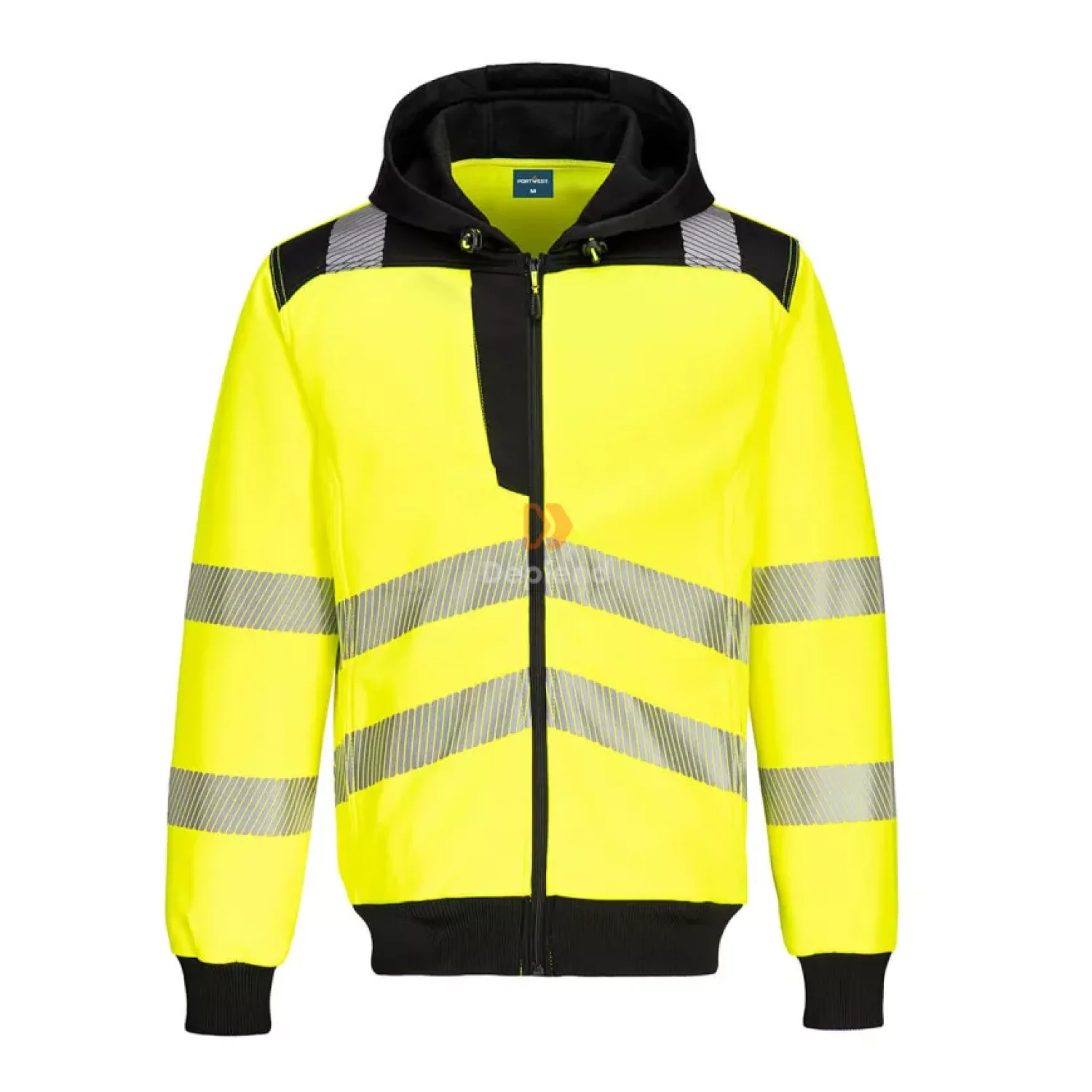 Portwest PW3 Hi-Vis zippzáras kapucnis pulóver sárga / fekete