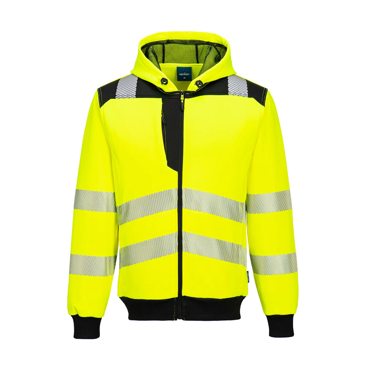 Portwest PW3 Hi-Vis zippzáras kapucnis pulóver Sárga/Fekete