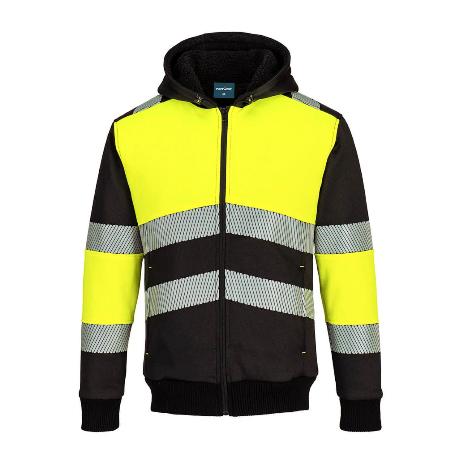 Portwest PW3 Class 1 zippzáros téli kapucnis pulóver Sárga/Fekete