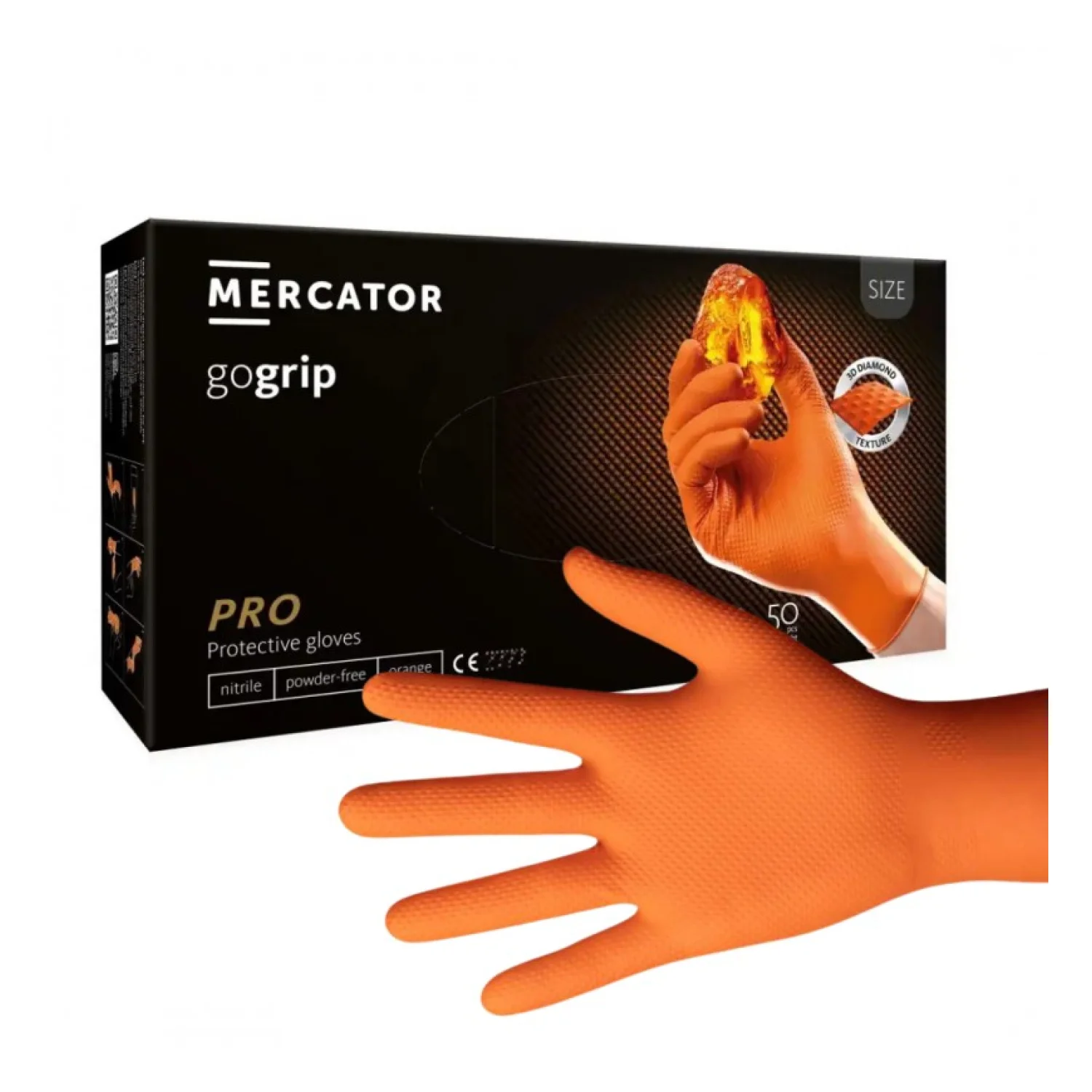 MERCATOR GoGrip (orange) nitril púdermentes gyémánt textúrált védőkesztyű (S,XXL)
